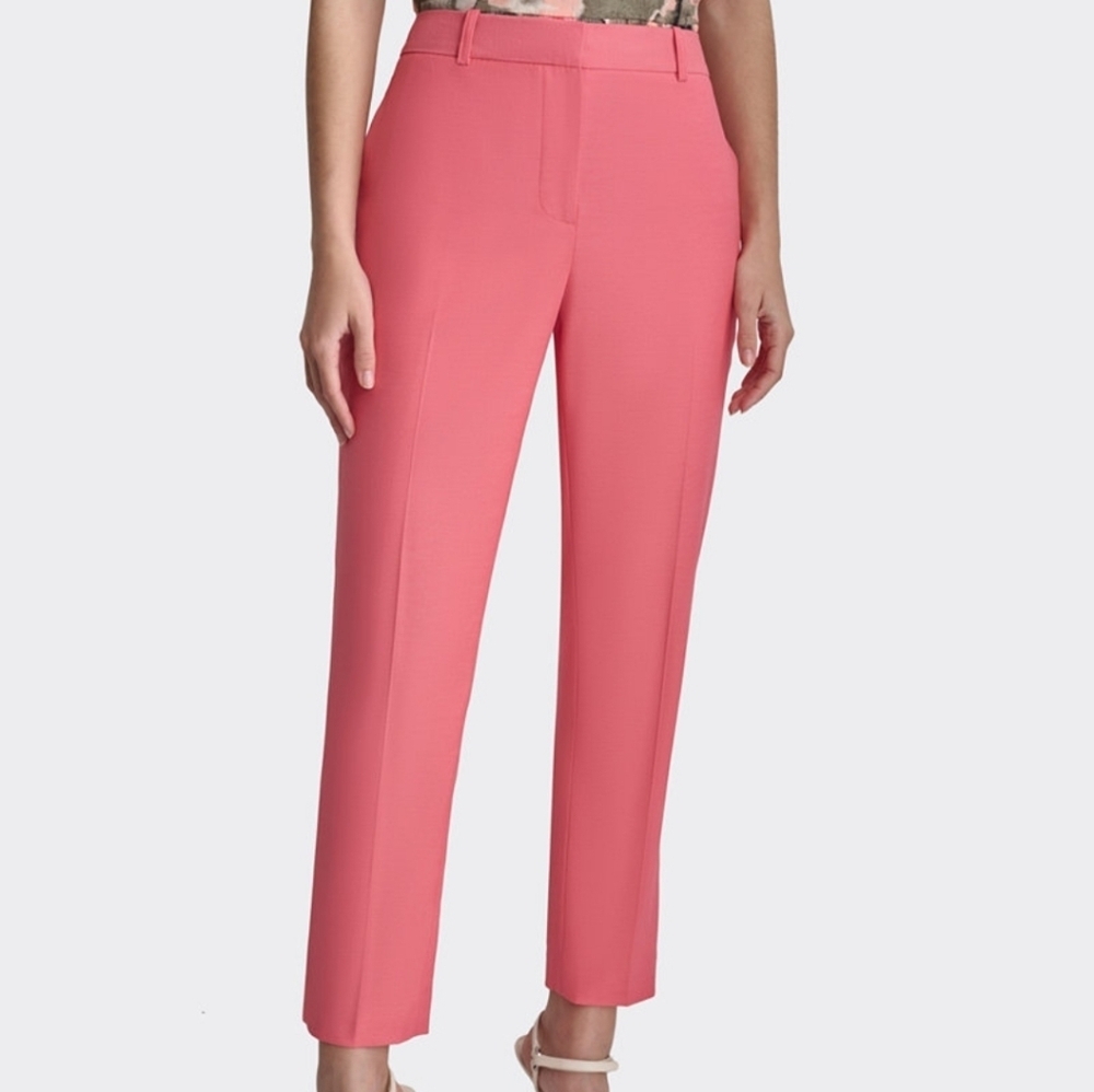 DKNY Petite Essex Mid Rise Straight Leg Vibrant Pink Pants